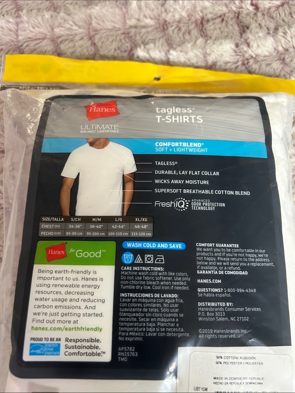 Hanes White Men's Crew Neck ComfortBlend 5-Pack T-Shirts Cotton Blend size large - Picture 3 of 3